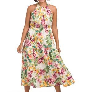 Tropical print midi halter dress medium